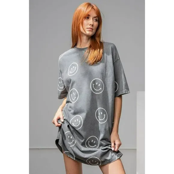 Easel Womens Smiley Happy Oversized Dress or Top in Black New S-L ED18210 - Picture 6 of 11